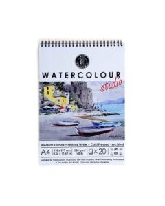 Art Essentials Watercolour Studio A4 (21 cm x 29.7 cm) Natural White Cold Press / Medium Surface 300 GSM Paper, Spiral Pad of 20 Sheets