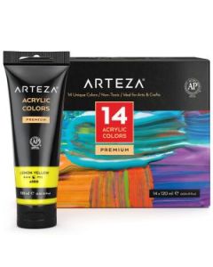 Arteza Premium Acrylic Colours - Assorted Set of 14 x 120 ML Tubes - Non Toxic - Ideal for Art & Craft