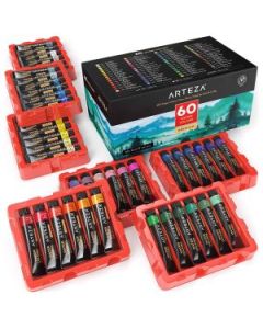 Arteza Premium Watercolours - Assorted Set of 60 x 12 ML Tubes - Non Toxic - Ideal for Art & Craft