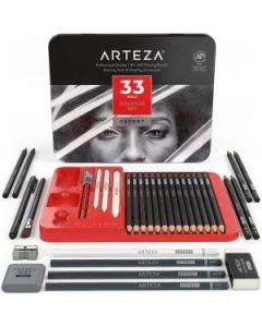 Arteza Expert Professional Quality - Drawing Tools & Detailing Accessories - Set of 33 Pieces - 4H to 14B Drawing Pencils