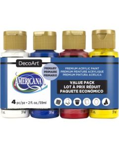 DecoArt Americana Matte Acrylic Paint - Primary Value Pack of 4 Colours x 59 ML