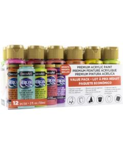 DecoArt Americana Matte Acrylic Paint - Brights Value Pack of 12 Colours x 59 ML