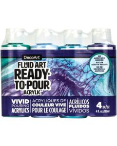 DecoArt FluidArt - Ready-to-Pour Acrylic Paint - Value Pack of 4 Colours x 118 ML - Lagoon