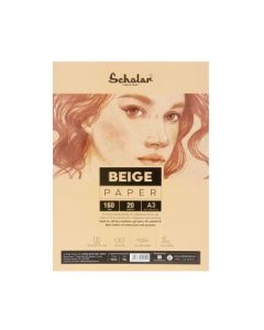 Scholar Artists' Toned Paper Flesh - A3 (29.7 cm x 42 cm or 11.7 in x 16.5 in) Beige Smooth 160 GSM, Poly Pack of 20 Sheets