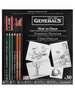 General's How to Draw Kit - Complete Charcoal & Graphite Drawing Kit with Lesson Book - Art Set of 11 Pieces