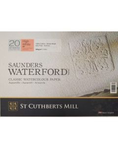 St Cuthberts Mill Saunders Waterford - 12 x 9" High White Hot Press / Smooth 300 GSM - 100% Cotton Paper Glued 4 Side Pad (Block) of 20 Sheets