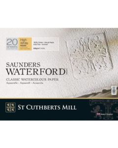 St Cuthberts Mill Saunders Waterford - 12 x 9" High White Rough 300 GSM - 100% Cotton Paper Glued 4 Side Pad (Block) of 20 Sheets