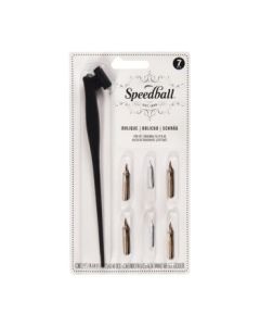 Speedball Nib & Pen Holder Set - Oblique Pen Set - 4 Nibs + Oblique Holder