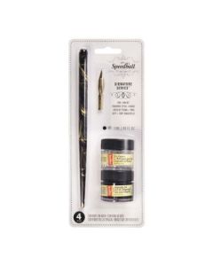 Speedball Signature Series Set - Gold Marbel Holder + Super Black + Pen Cleaner