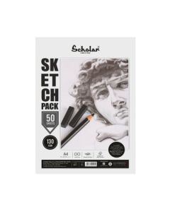 Scholar Artists' Sketch Pack - A4 (29.7 cm x 21 cm or 8.3 in x 11.7 in) White Smooth 130 GSM, Poly Pack of 50 Sheets