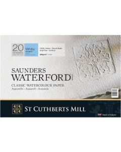 St Cuthberts Mill Saunders Waterford - 10 x 7" White Cold Press / Medium 300 GSM - 100% Cotton Paper Glued 4 Side Pad (Block) of 20 Sheets