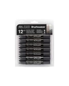 Winsor & Newton BrushMarker - Twin Tip - Chisel + Brush - Alcohol based - Neutral Tones Set of 12 + 1