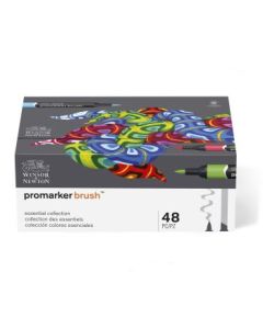 Winsor & Newton BrushMarker - Twin Tip - Chisel + Brush - Alcohol based - Essential Collection Set of 48