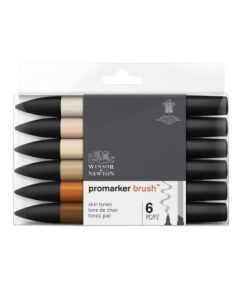 Winsor & Newton BrushMarker - Twin Tip - Chisel + Brush - Alcohol based - Skin Tones Set of 6