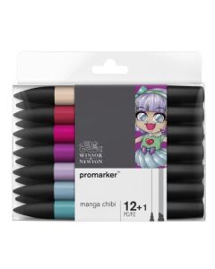 Winsor & Newton ProMarker - Twin Tip - Broad+Chisel - Alcohol Based - Manga Chibi Set