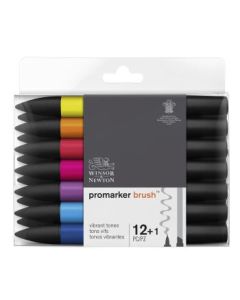 Winsor & Newton BrushMarker - Twin Tip - Chisel + Brush - Alcohol based - Vibrant Tones Set of 12 + 1