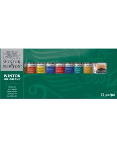 Winsor & Newton Winton Oil Colour Studio Set - 8Tx21ML + Titanium White 37 ML + Liquin 75 ML + 2 Brushes