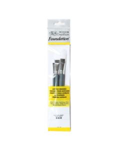 Winsor & Newton Foundation Brush Set of 3 for Acrylics - White Synthetic - Flat 4, 10, 14 - Short Handle