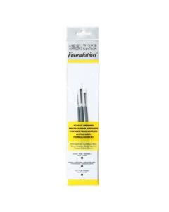 Winsor & Newton Foundation Brush Set of 3 - White Synthetic - Round (2), Filbert (4), Flat (2) - Short Handle