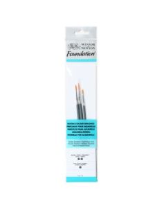 Winsor & Newton Foundation Brush Set of 3 - Golden Synthetic - Round (3,5), Flat (1) - Short Handle