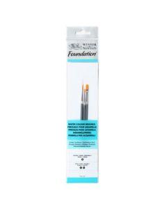 Winsor & Newton Foundation Brush Set of 3 - Golden Synthetic - Round (3), Flat (1,2) - Short Handle