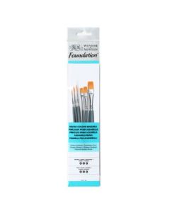 Winsor & Newton Foundation Brush Set of 6 - Golden Synthetic - Round (2,3,5), Flat (3,5,6) - Short Handle