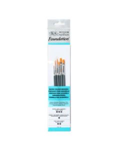 Winsor & Newton Foundation Brush Set of 6 - Golden Synthetic - Round (1,5,6), Filbert (2), Flat (3,4) - Short Handle