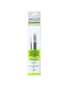 Winsor & Newton Foundation Brush Set of 3 - Natural Bristle - Round 2, Filbert 3, Flat 4 - Short Handle