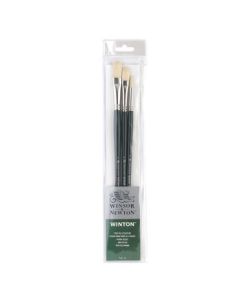 Winsor & Newton Winton Hog Bristle Brush - Assorted Set- Long Handle - Pack of 3