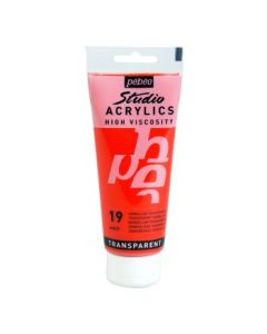 Pebeo High Viscosity Studio Acrylics - Transparent Vermillion (19) - Tube of 100 ML