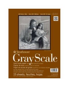 Strathmore 400 Series Gray Scale 9''x12'' 5 Assorted Greys Woven 216 GSM Paper, Short-Side Glue Bound Pad of 15 Sheets