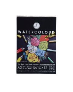 Art Essentials Black Artist Watercolour Paper - Fine Grain 320 GSM - A3 - Spiral Pad of 12 Sheets