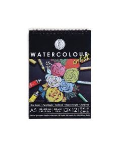 Art Essentials Black Artist Watercolour Paper - Fine Grain 320 GSM - A5 - Spiral Pad of 12 Sheets