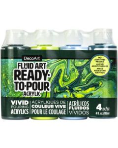 DecoArt FluidArt - Ready-to-Pour Acrylic Paint - Value Pack of 4 Colours x 118 ML - Jungle