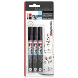 Marabu Porcelain & Glas Paint Marker - Elegance Set - Blister Pack - Set of 3 Markers - Universal & Calligraphy Tip