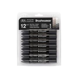 Winsor & Newton BrushMarker - Twin Tip - Chisel + Brush - Alcohol based - Neutral Tones Set of 12 + 1