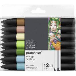 Winsor & Newton ProMarker - Twin Tip - Broad+Chisel - Alcohol Based - Manga Fantasy Set 12+1