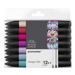 Winsor & Newton ProMarker - Twin Tip - Broad+Chisel - Alcohol Based - Manga Chibi Set