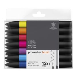 Winsor & Newton BrushMarker - Twin Tip - Chisel + Brush - Alcohol based - Vibrant Tones Set of 12 + 1