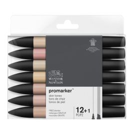 Winsor & Newton ProMarker - Twin Tip - Broad+Chisel - Alcohol Based - Skin Tones Set 12+1