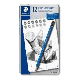 Staedtler Mars Lumograph 100 - Drawing Graphite Pencil - Metel Tin Box of 12 - Assorted Degrees