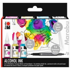 Marabu Alcohol Ink Set - FLOWER of 3 x 20 ml Bottle + Permanent Marker + Special Paper