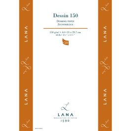 Lana Dessin - Drawing - A4 (21 cm x 29.7 cm) Natural White Light Grain / Matt Finish 150 GSM Paper, Short Side Glued Pad of 50 Sheets