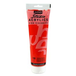 Pebeo High Viscosity Studio Acrylics - Transparent Vermillion (19) - Tube of 250 ML