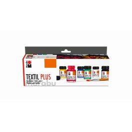 Marabu Textile Plus - Starter Set of 6 x 15 ML Bottle with Brush