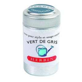 J. Herbin Fountain Pen Ink Cartridges - Vert De Gris (Greyish Green) - Tin Box of 6