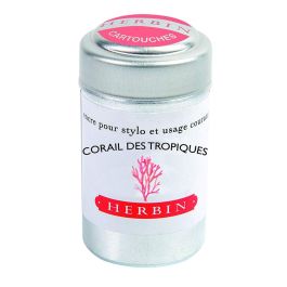 J. Herbin Fountain Pen Ink Cartridges - Corail Des Tropiques (Tropical Coral) - Tin Box of 6