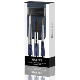 Escoda Blue Synthetic Canvas Travel Brush Set – 6 Travel Round Pointed Brush in Prado, 10 Travel Round Pointed Brush in Perla & 16 Travel Round Pointed Brush in Ultimo