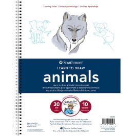 Strathmore Learning Series Learn to Draw - Animals 9'' x 12'' Natural White Fine Grain 104 GSM Long Side Spiral Art Book of 40 Sheets