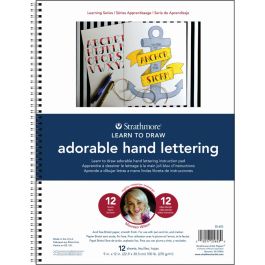 Strathmore Learning Series Learn to Draw - Adorable Hand Lettering 9'' x 12'' Natural White Smooth 270 GSM Long Side Spiral Art Book of 12 Sheets